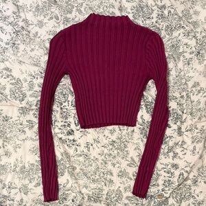 Cropped Ribbed Knit Burgundy Top